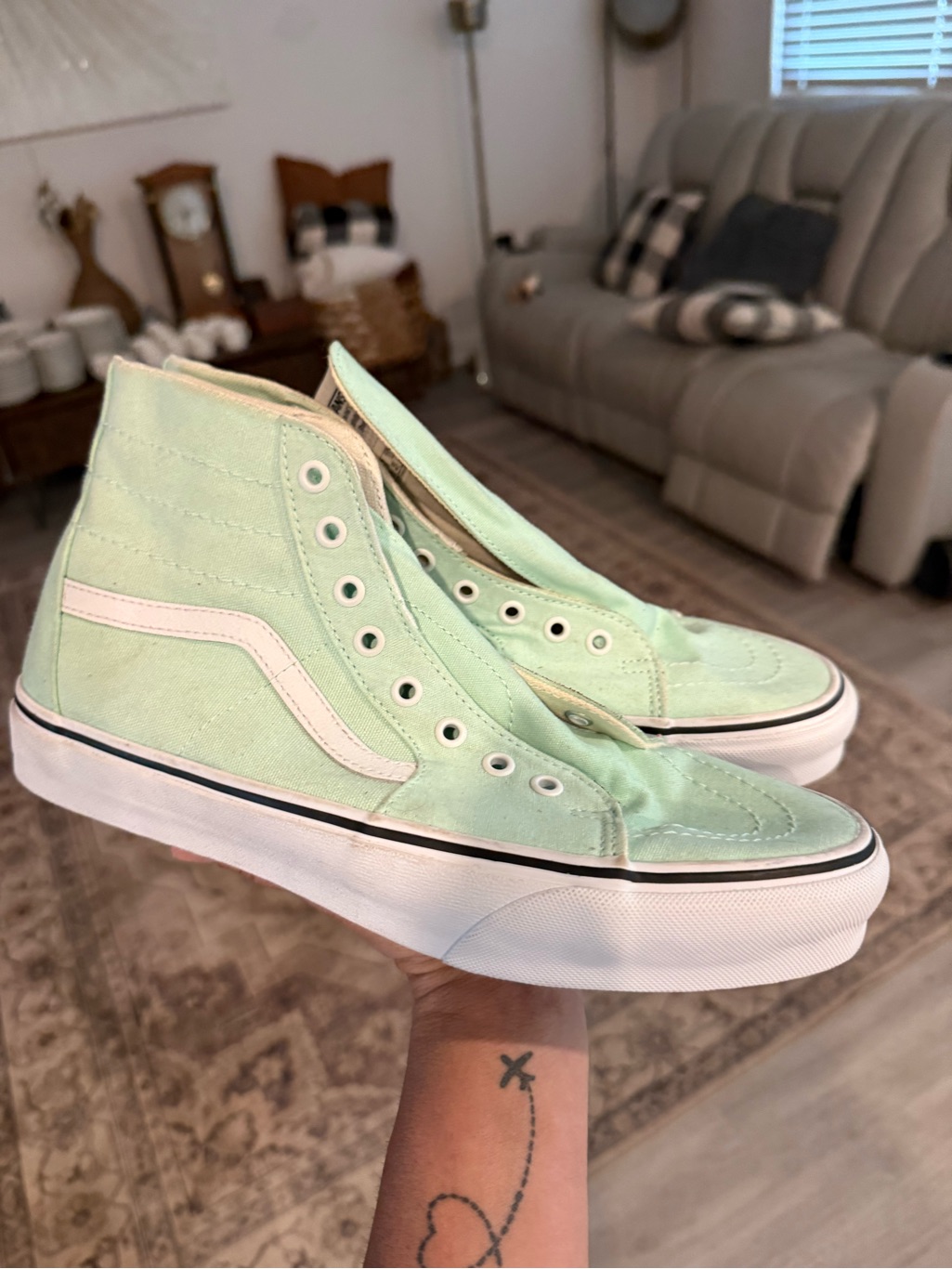 Vans High-Top Canvas Sneakers In Mint Green And White